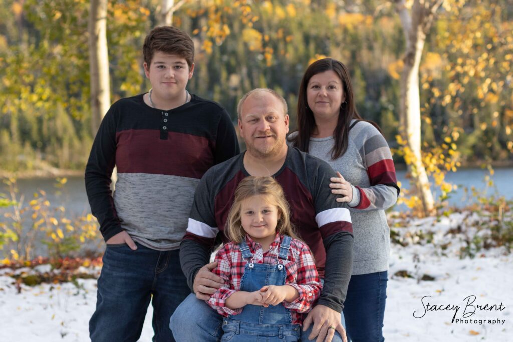 Family of 4 during Fall for Christmas card. Stacey Brent Photography, Central Newfoundland.