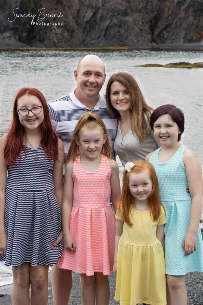 Family of 6 on the Beach. Stacey Brent Photography, Central Newfoundland.