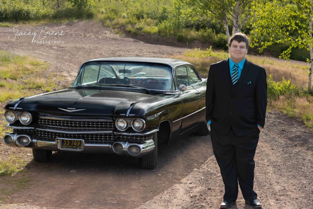 Senior Graduation with car. Stacey Brent Photography, Central Newfoundland.