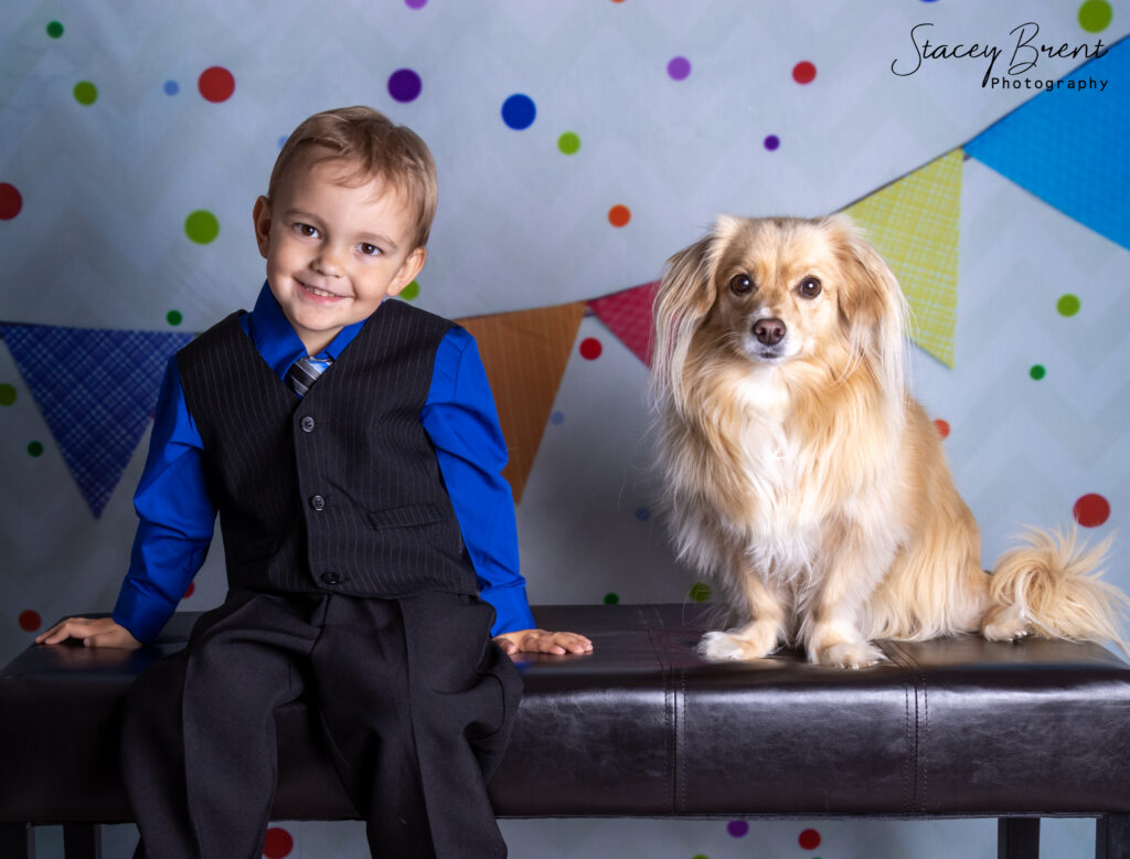 Birthday Third in studio with dog. Stacey Brent Photography, Central Newfoundland. (2)