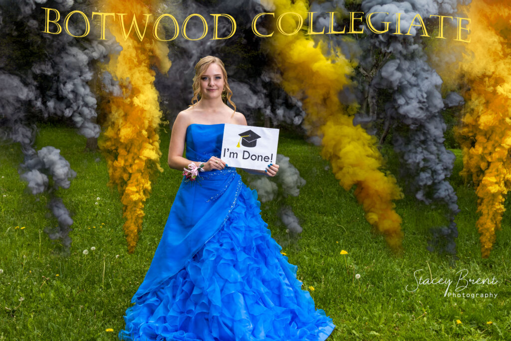 Senior Graduate with smoke bombs. Stacey Brent Photography, Central Newfoundland.